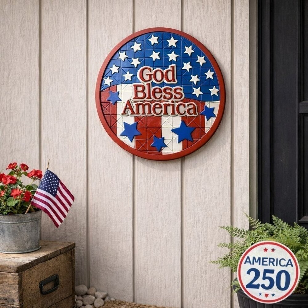 America 250 God Bless America Garden Stone Wall Plaque Patriotic Indoor Outdoor